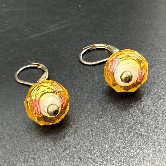 Faceted Bead Earrings Amber Pink Roses Cottagecore Dangle Drop Gold Toned - Picture 2 of 8